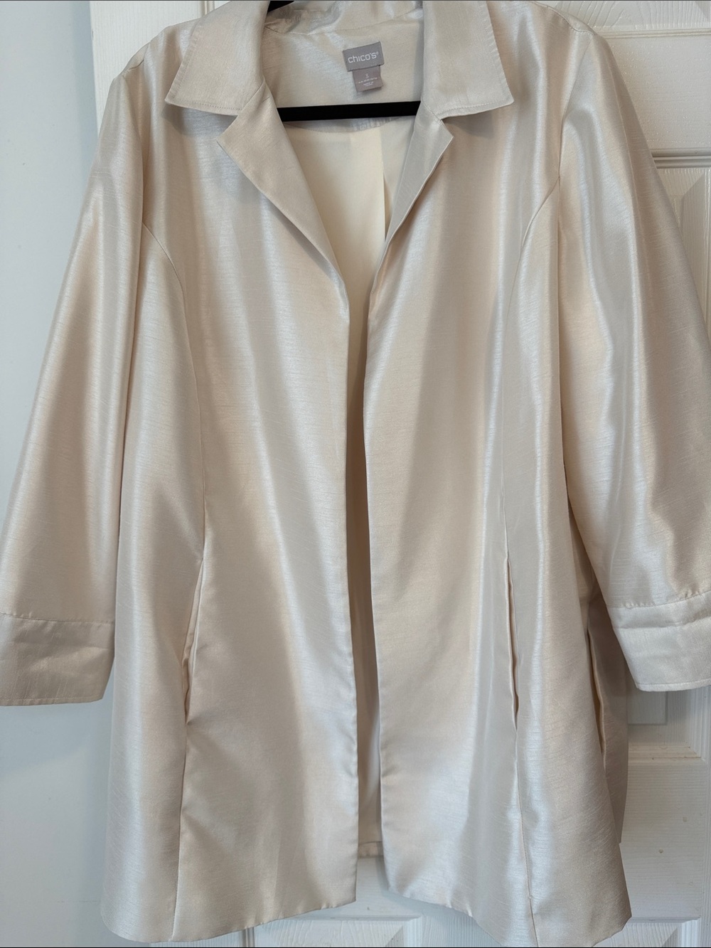 Chico's Light Cream Satin Open-Front Trench Coat